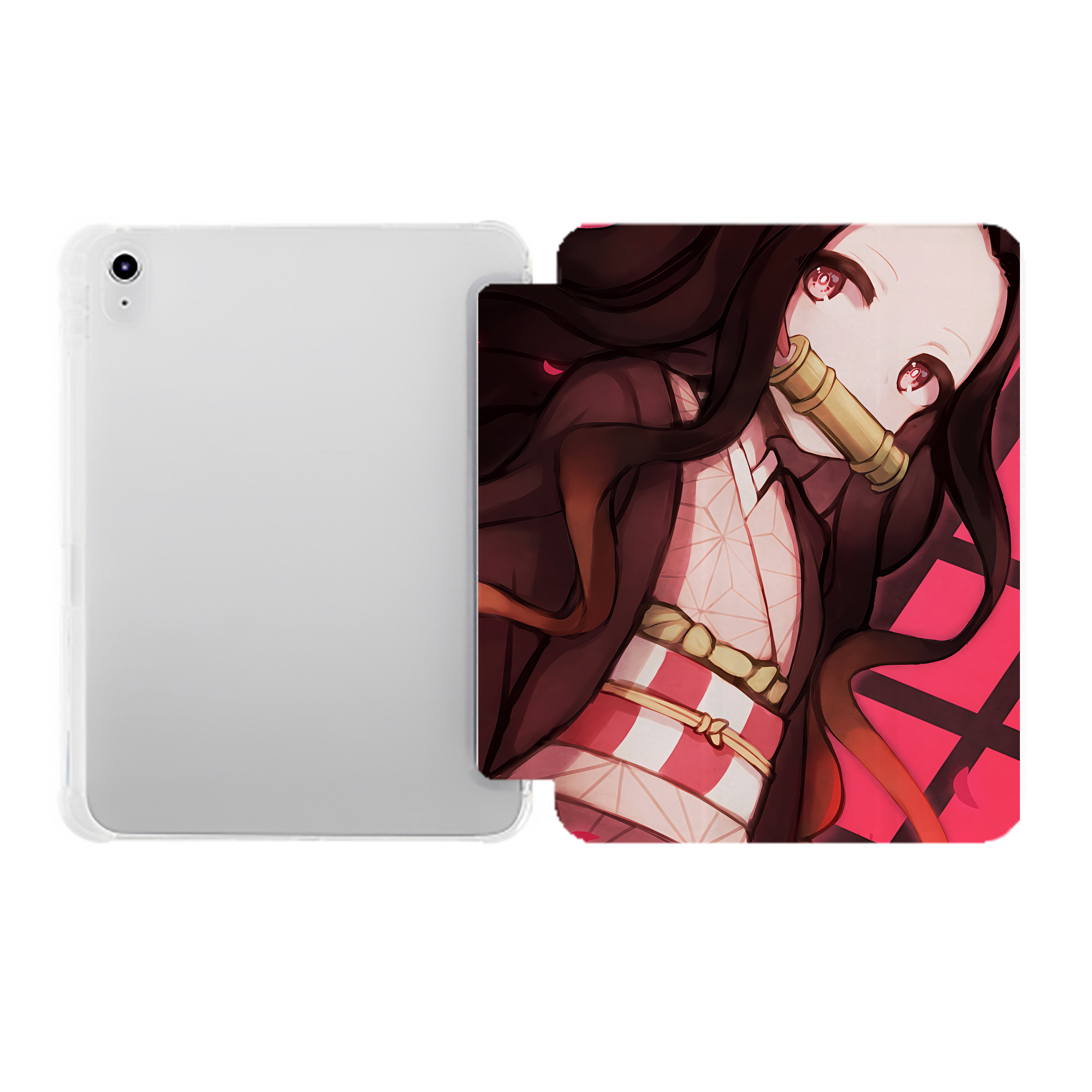 （画像用） 鬼滅の刃（きめつのやいば）竈門 禰󠄀豆子／かまど ねずこ Kamado Nezuko IPad ケース ペン収納付き 三つ折りスタンド PUレザー×シリコン 対応機種9.5/10.5/10.9インチ